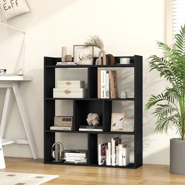 7 Cubes Open-back Bookshelf with Anti-Toppling Devices-Black - Black - Bookcases