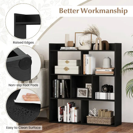 7 Cubes Open-back Bookshelf with Anti-Toppling Devices-Black - Black - Bookcases