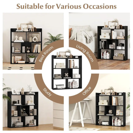 7 Cubes Open-back Bookshelf with Anti-Toppling Devices-Black - Black - Bookcases