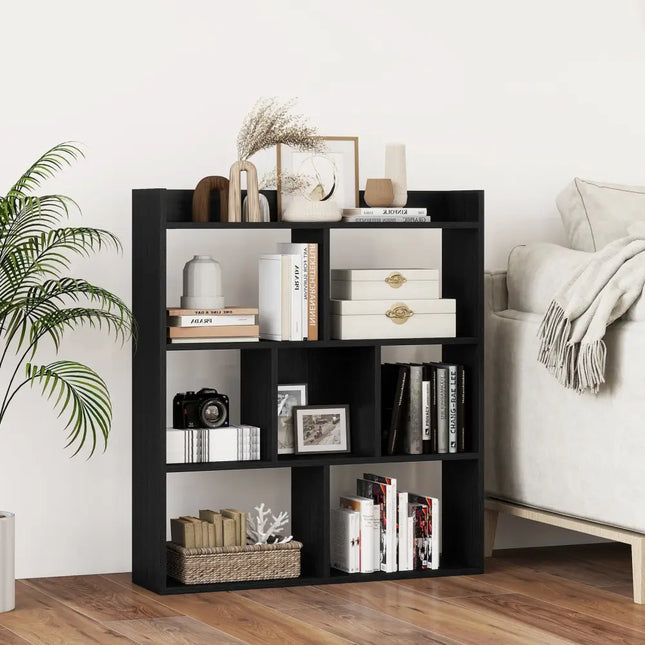 7 Cubes Open-back Bookshelf with Anti-Toppling Devices-Black - Black - Bookcases