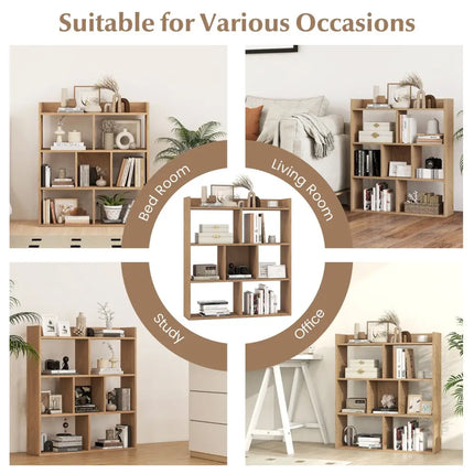 7 Cubes Open-back Bookshelf with Anti-Toppling Devices-Natural - Natural - Bookcases