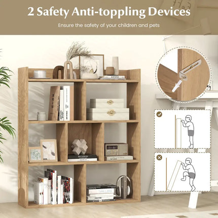 7 Cubes Open-back Bookshelf with Anti-Toppling Devices-Natural - Natural - Bookcases