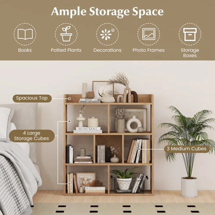 7 Cubes Open-back Bookshelf with Anti-Toppling Devices-Natural - Natural - Bookcases