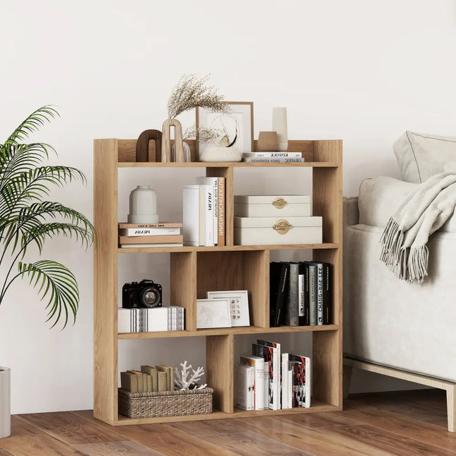7 Cubes Open-back Bookshelf with Anti-Toppling Devices-Natural - Natural - Bookcases