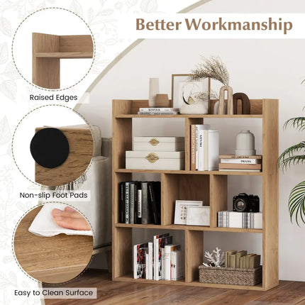 7 Cubes Open-back Bookshelf with Anti-Toppling Devices-Natural - Natural - Bookcases