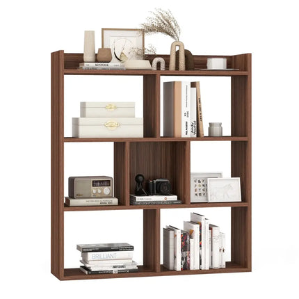 7 Cubes Open-back Bookshelf with Anti-Toppling Devices-Walnut - Walnut - Bookcases