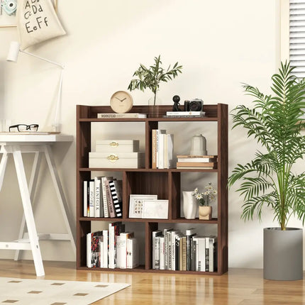 7 Cubes Open-back Bookshelf with Anti-Toppling Devices-Walnut - Walnut - Bookcases