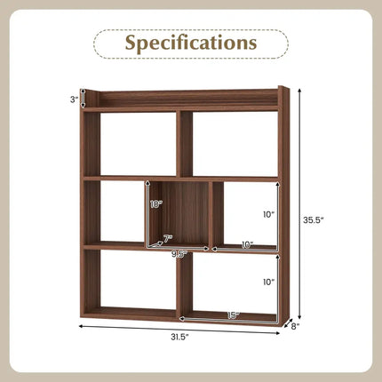 7 Cubes Open-back Bookshelf with Anti-Toppling Devices-Walnut - Walnut - Bookcases