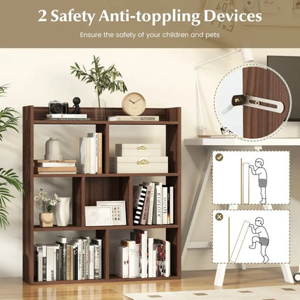 7 Cubes Open-back Bookshelf with Anti-Toppling Devices-Walnut - Walnut - Bookcases
