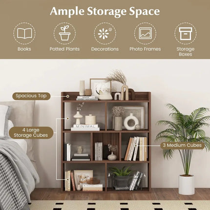 7 Cubes Open-back Bookshelf with Anti-Toppling Devices-Walnut - Walnut - Bookcases