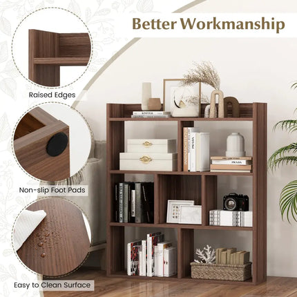 7 Cubes Open-back Bookshelf with Anti-Toppling Devices-Walnut - Walnut - Bookcases