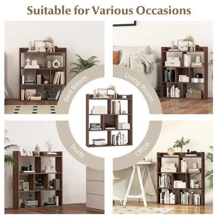 7 Cubes Open-back Bookshelf with Anti-Toppling Devices-Walnut - Walnut - Bookcases