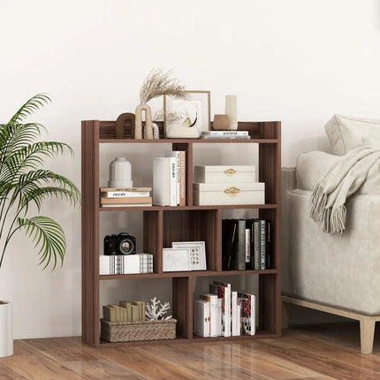 7 Cubes Open-back Bookshelf with Anti-Toppling Devices-Walnut - Walnut - Bookcases
