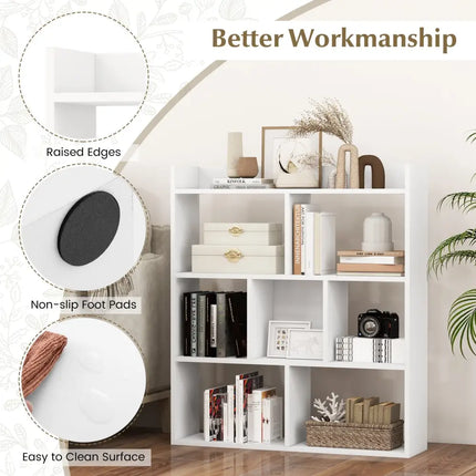7 Cubes Open-back Bookshelf with Anti-Toppling Devices-White - White - Bookcases