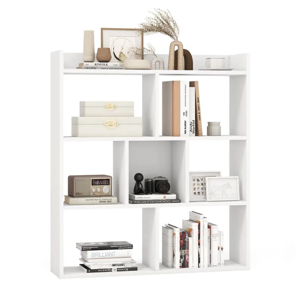 7 Cubes Open-back Bookshelf with Anti-Toppling Devices-White - White - Bookcases