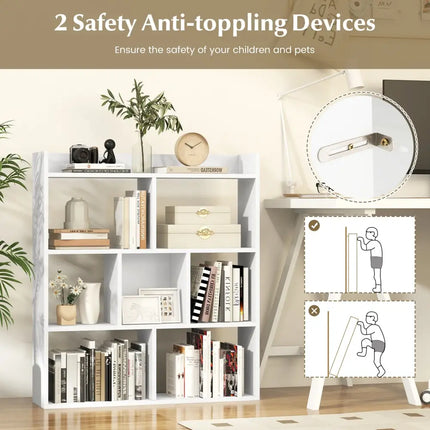 7 Cubes Open-back Bookshelf with Anti-Toppling Devices-White - White - Bookcases