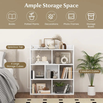 7 Cubes Open-back Bookshelf with Anti-Toppling Devices-White - White - Bookcases