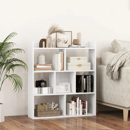 7 Cubes Open-back Bookshelf with Anti-Toppling Devices-White - White - Bookcases