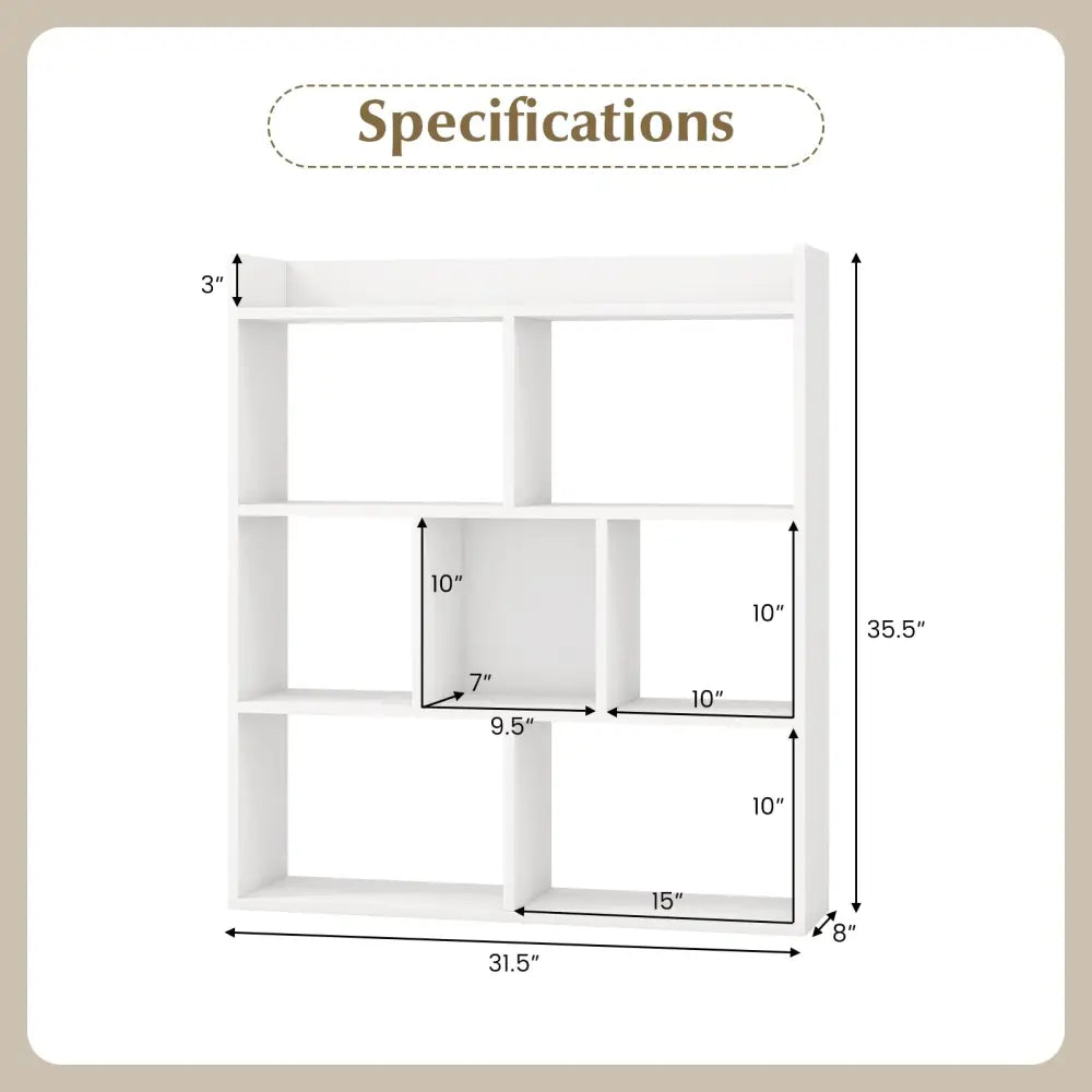7 Cubes Open-back Bookshelf with Anti-Toppling Devices-White - White - Bookcases