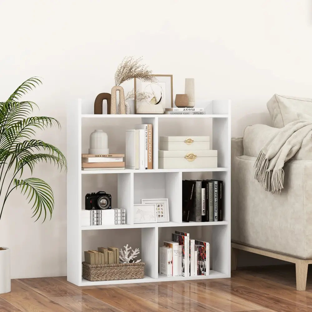 7 Cubes Open-back Bookshelf with Anti-Toppling Devices-White - White - Bookcases