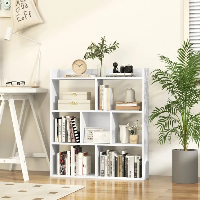 7 Cubes Open-back Bookshelf with Anti-Toppling Devices-White - White - Bookcases