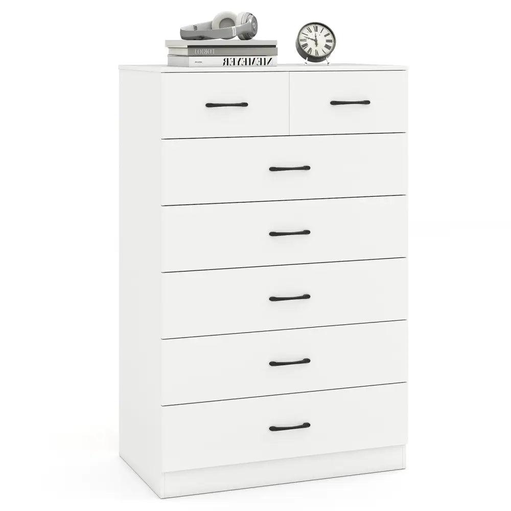 7-Drawer Tall Dresser with Metal Handles and Anti-Tipping Kits-White - White - Dressers & Chests