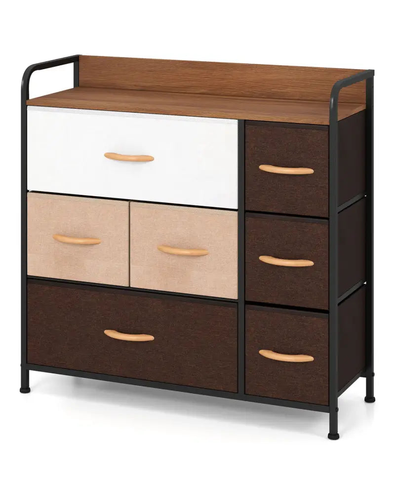 7 Drawer Tower Steel Frame and Wooden Top Dresser Storage Chest for Bedroom - Multicolor - Dressers & Chests