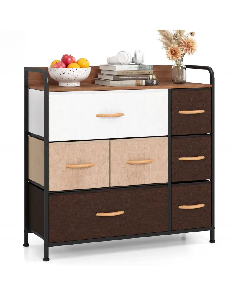 7 Drawer Tower Steel Frame and Wooden Top Dresser Storage Chest for Bedroom - Multicolor - Dressers & Chests