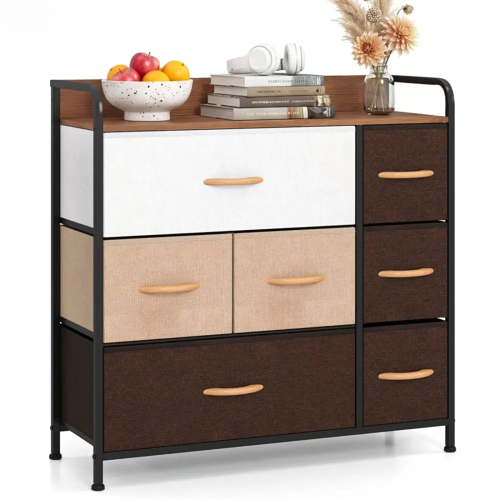 7 Drawer Tower Steel Frame and Wooden Top Dresser Storage Chest for Bedroom - Multicolor - Dressers & Chests