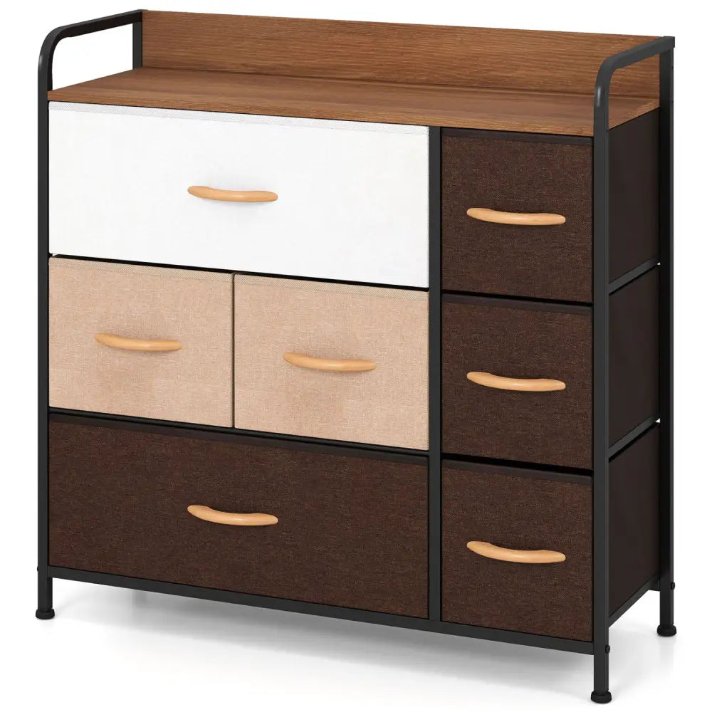 7 Drawer Tower Steel Frame and Wooden Top Dresser Storage Chest for Bedroom - Multicolor - Dressers & Chests