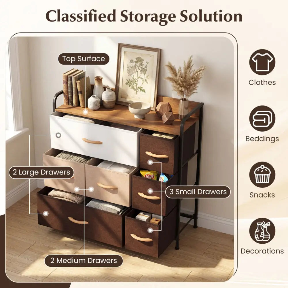 7 Drawer Tower Steel Frame and Wooden Top Dresser Storage Chest for Bedroom - Multicolor - Dressers & Chests