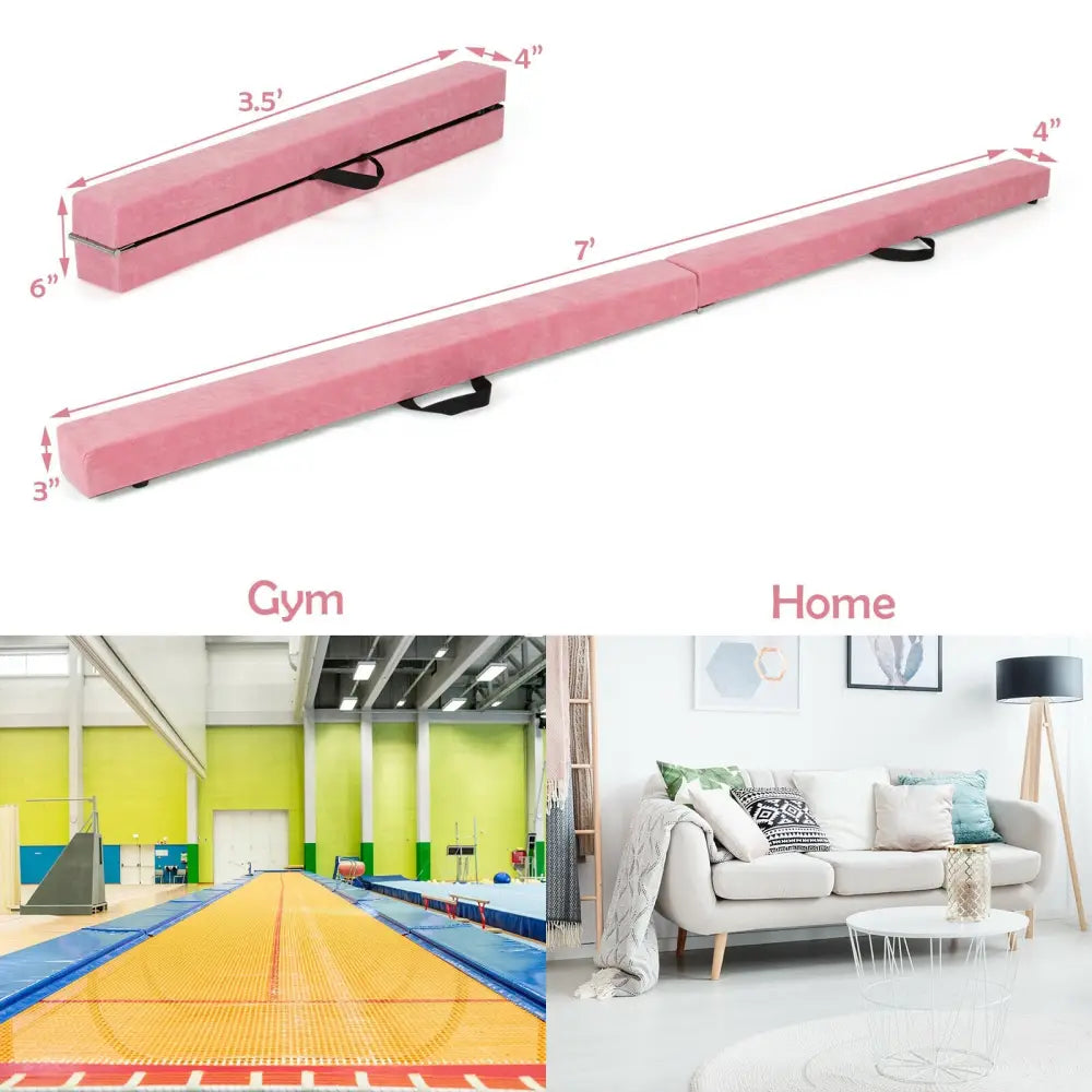 7 Feet Folding Portable Floor Balance Beam with Handles for Gymnasts-Pink - Pink - Yoga & Gym Mats