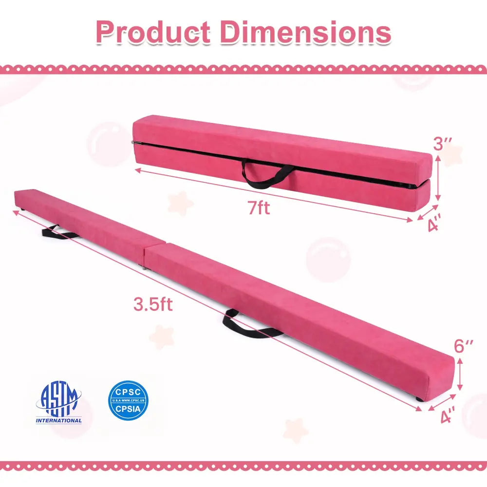 7 Feet Folding Portable Floor Balance Beam with Handles for Gymnasts-Rose - Rose Red - Yoga & Gym Mats