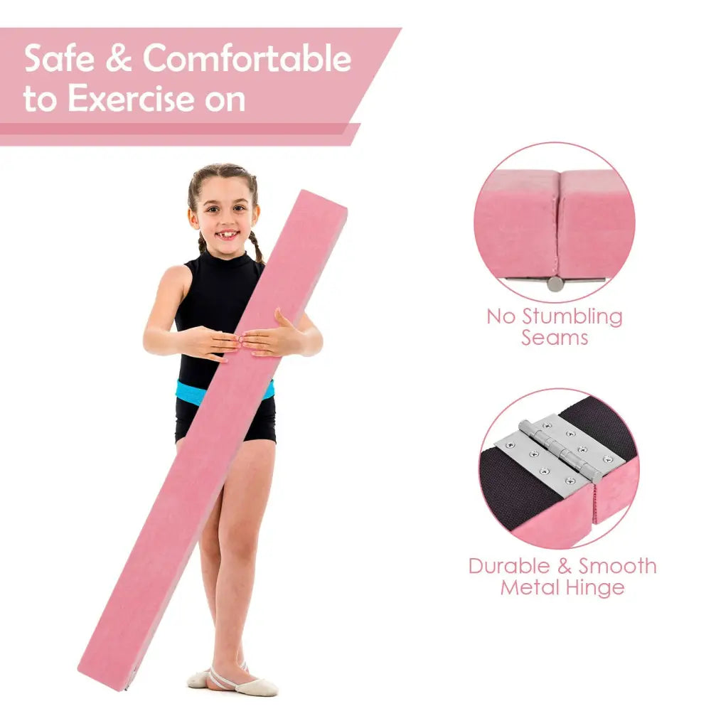 7 Feet Folding Portable Floor Balance Beam with Handles for Gymnasts-Pink - Pink - Yoga & Gym Mats