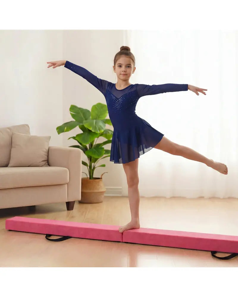 7 Feet Folding Portable Floor Balance Beam with Handles for Gymnasts-Rose - Rose Red - Yoga & Gym Mats