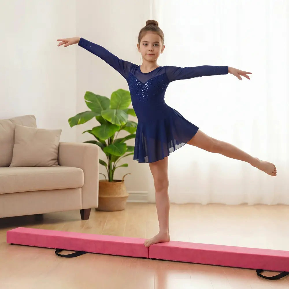 7 Feet Folding Portable Floor Balance Beam with Handles for Gymnasts-Rose - Rose Red - Yoga & Gym Mats