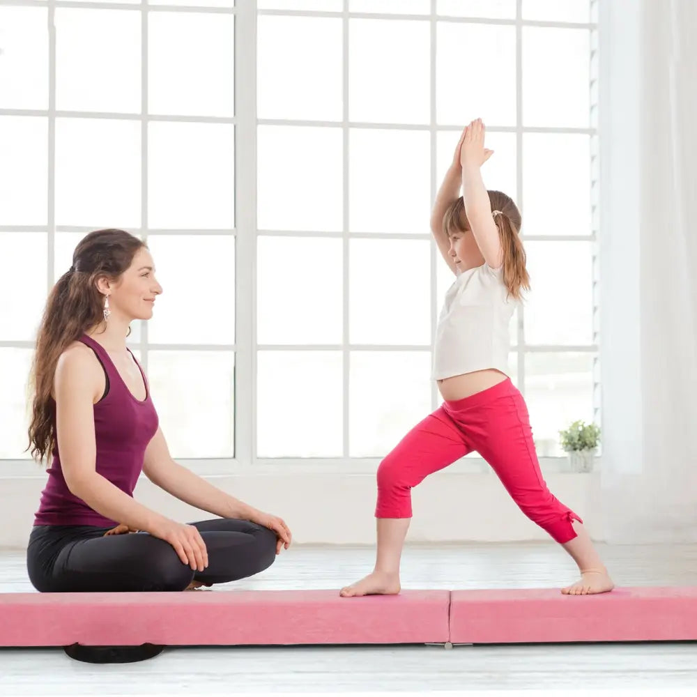 7 Feet Folding Portable Floor Balance Beam with Handles for Gymnasts-Pink - Pink - Yoga & Gym Mats