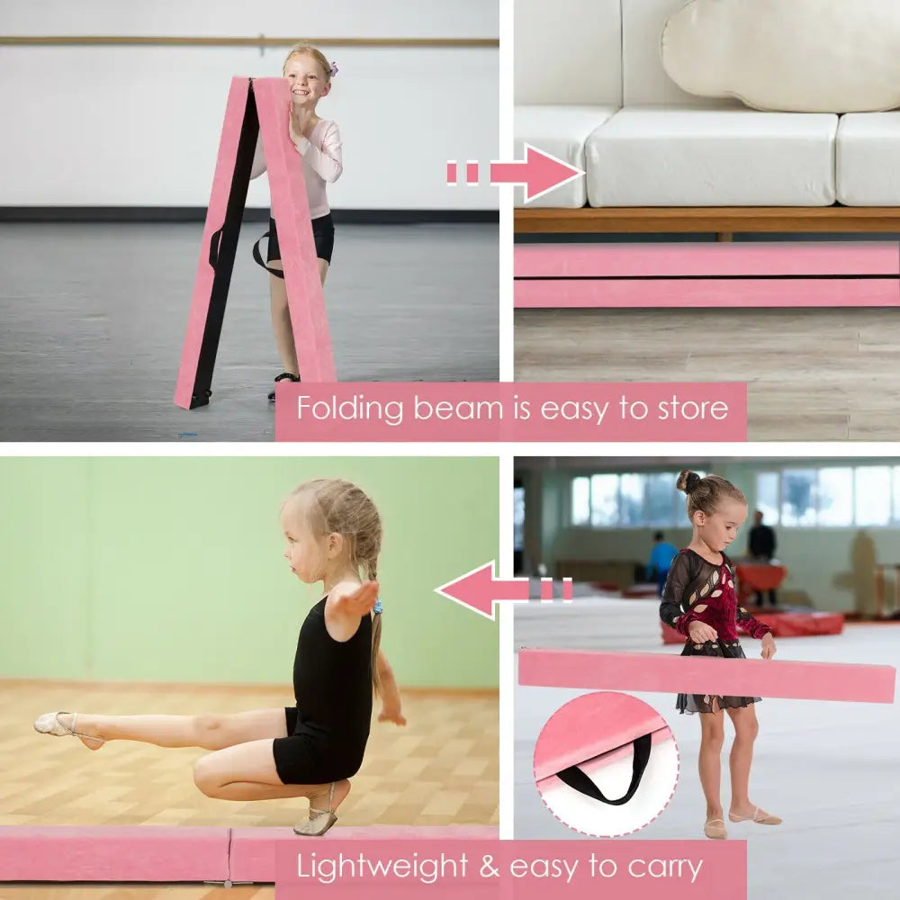 7 Feet Folding Portable Floor Balance Beam with Handles for Gymnasts-Pink - Pink - Yoga & Gym Mats