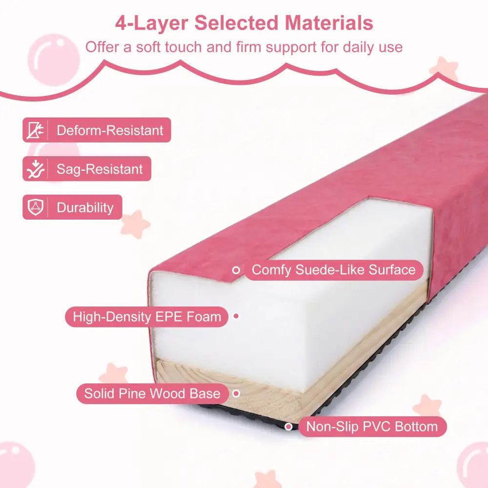 7 Feet Folding Portable Floor Balance Beam with Handles for Gymnasts-Rose - Rose Red - Yoga & Gym Mats