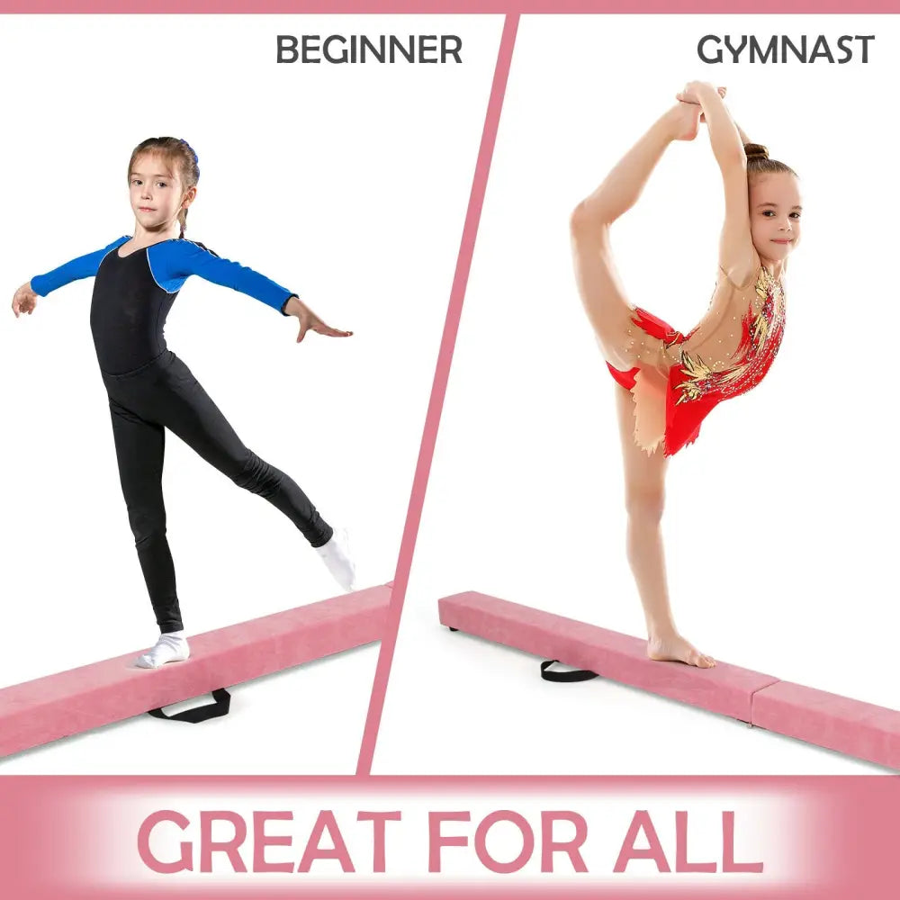 7 Feet Folding Portable Floor Balance Beam with Handles for Gymnasts-Pink - Pink - Yoga & Gym Mats