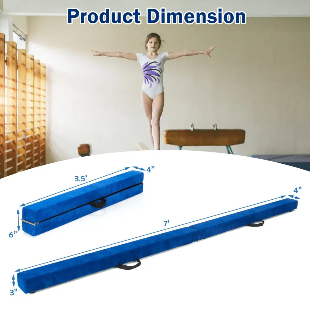 7 Feet Folding Portable Floor Balance Beam with Handles for Gymnasts-Blue - Blue - Yoga & Gym Mats