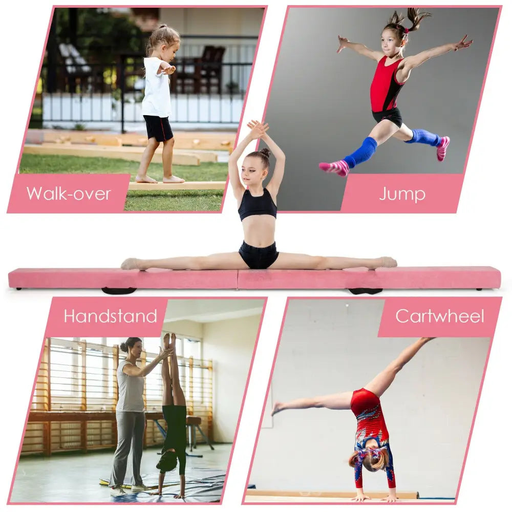 7 Feet Folding Portable Floor Balance Beam with Handles for Gymnasts-Pink - Pink - Yoga & Gym Mats