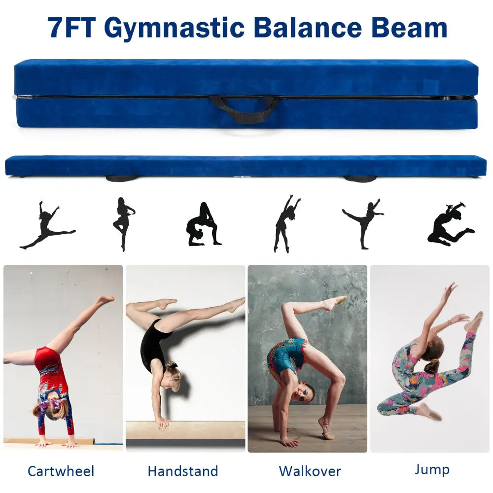 7 Feet Folding Portable Floor Balance Beam with Handles for Gymnasts-Blue - Blue - Yoga & Gym Mats