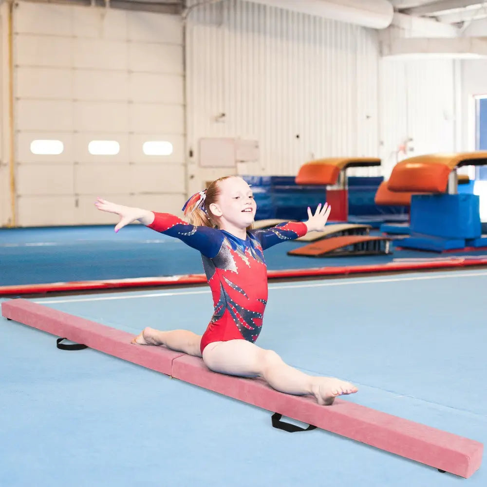 7 Feet Folding Portable Floor Balance Beam with Handles for Gymnasts-Pink - Pink - Yoga & Gym Mats