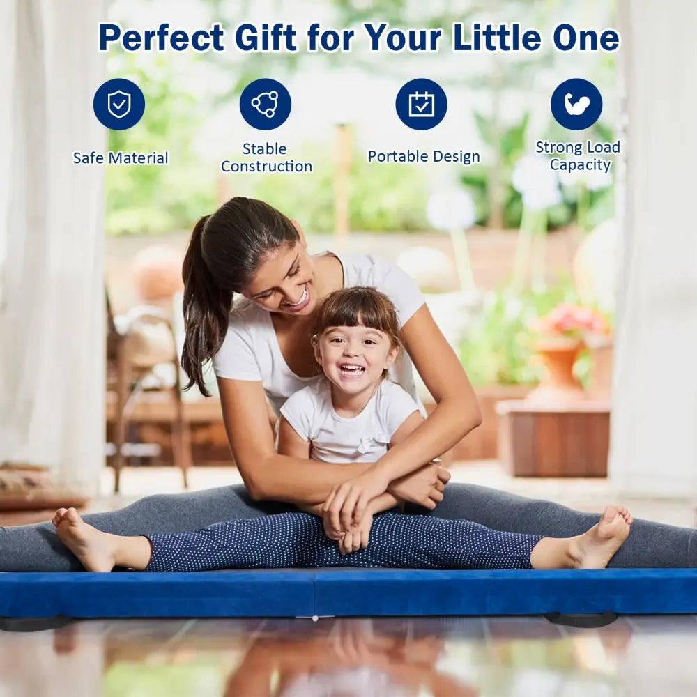 7 Feet Folding Portable Floor Balance Beam with Handles for Gymnasts-Blue - Blue - Yoga & Gym Mats