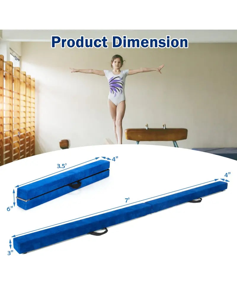 7 Feet Folding Portable Floor Balance Beam with Handles for Gymnasts-Blue - Blue - Yoga & Gym Mats