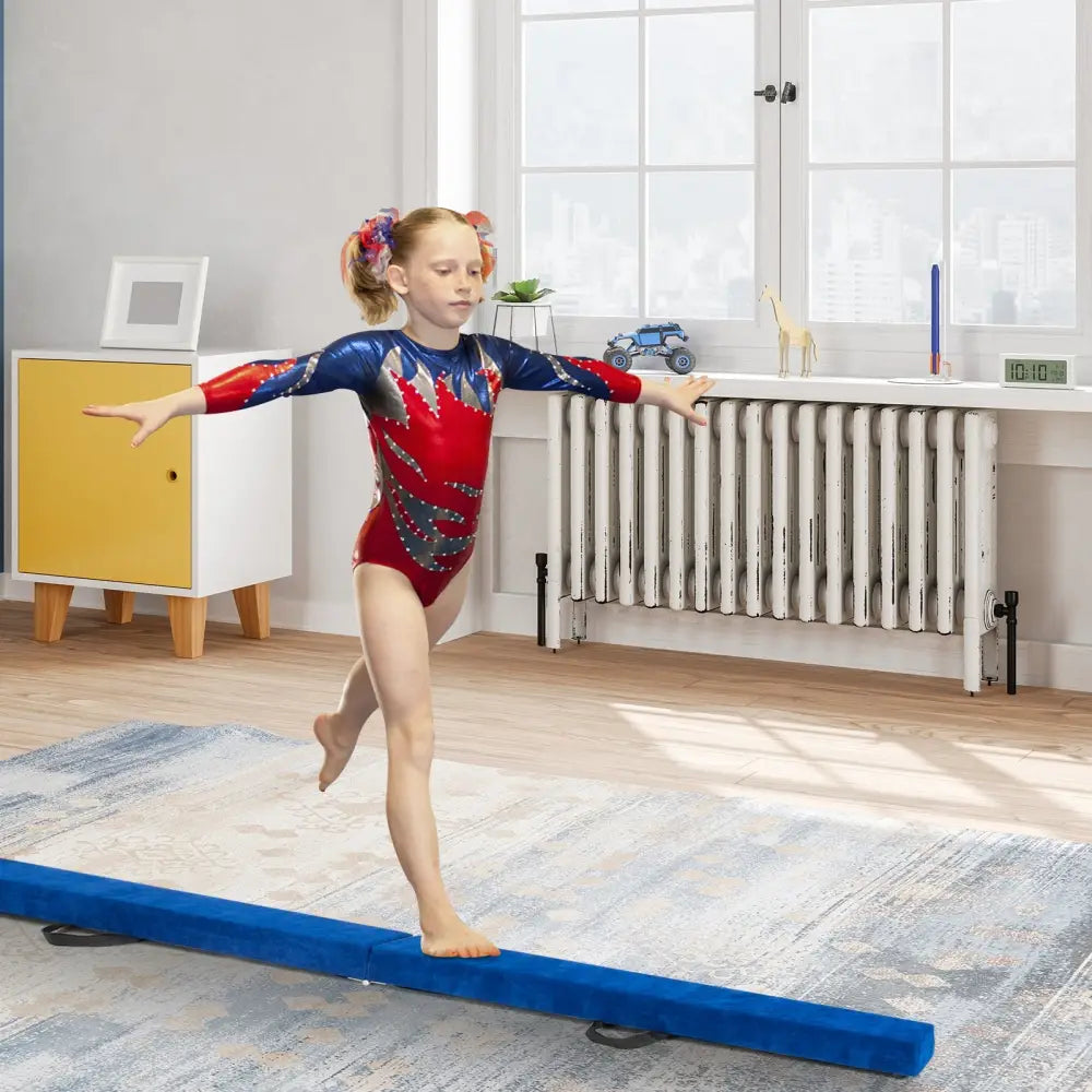 7 Feet Folding Portable Floor Balance Beam with Handles for Gymnasts-Blue - Blue - Yoga & Gym Mats