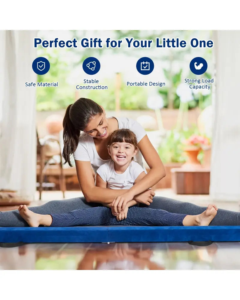 7 Feet Folding Portable Floor Balance Beam with Handles for Gymnasts-Blue - Blue - Yoga & Gym Mats