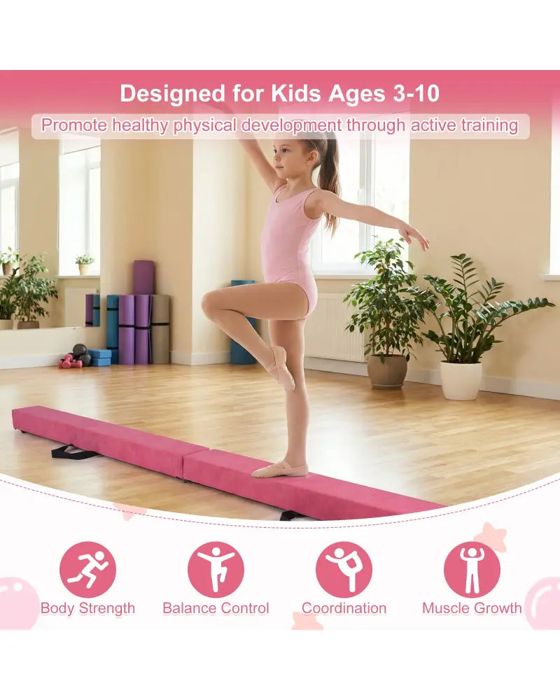 7 Feet Folding Portable Floor Balance Beam with Handles for Gymnasts-Rose - Rose Red - Yoga & Gym Mats
