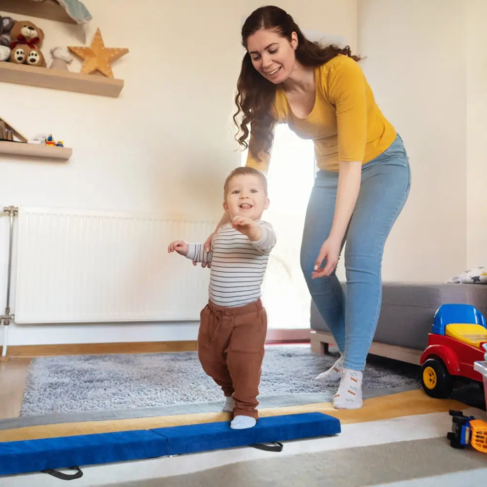 7 Feet Folding Portable Floor Balance Beam with Handles for Gymnasts-Blue - Blue - Yoga & Gym Mats
